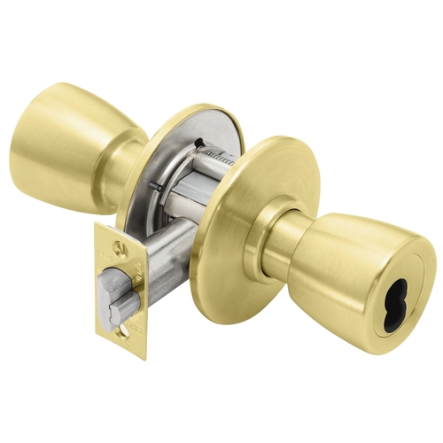 Apartment Cylindrical Lock Grade 1 SFIC Less Core Non-handed Satin Brass Finish 6 Knob