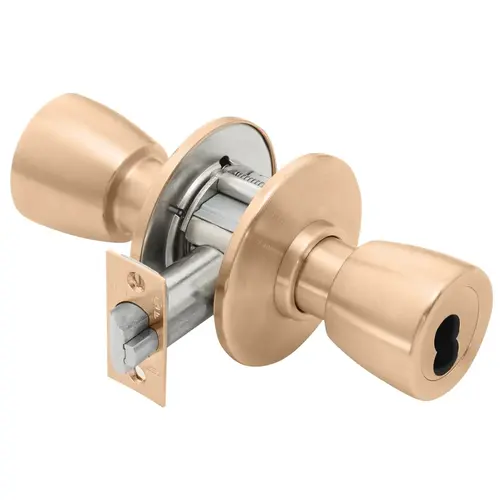 Grade 1 Hotel Cylindrical Lock, SFIC Less Core, Satin Bronze Finish, Non-handed, 6 Knob