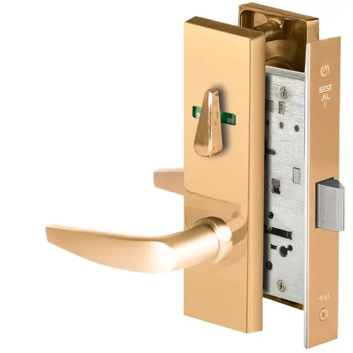 Grade 1 Privacy Mortise Lock, Visual Thumbturn Indicator, 16 Lever, M Escutcheon, Non-Keyed, Bright Bronze Finish, Field Reversible Bright Bronze