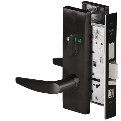 Grade 1 Office Mortise Lock, Visual Thumbturn Indicator, 16 Lever, M Escutcheon, SFIC Housing Less Core, Matte Black Finish, Field Reversible Matte Black