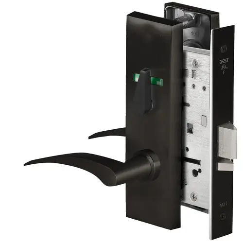 Grade 1 Office Mortise Lock, Visual Thumbturn Indicator, 17L Lever, M Escutcheon, SFIC Housing Less Core, Matte Black Finish, Field Reversible Matte Black