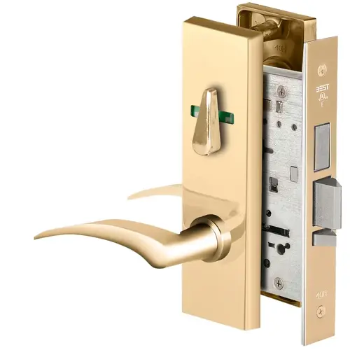 Grade 1 Dormitory Mortise Lock, Visual Thumbturn Indicator, 17L Lever, M Escutcheon, SFIC Housing Less Core, Bright Brass Finish, Field Reversible Bright Brass