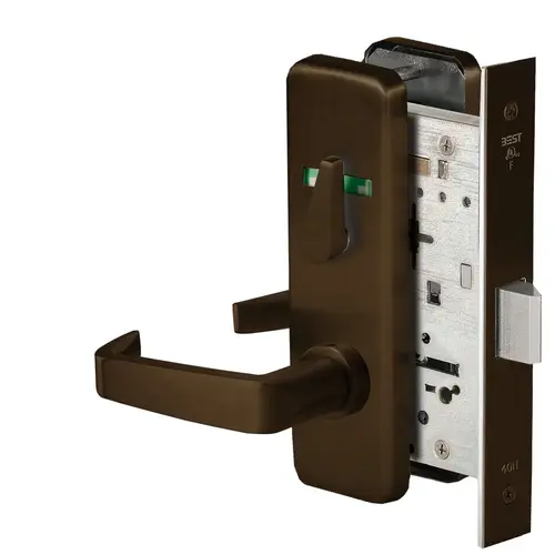 Grade 1 Privacy Mortise Lock, Visual Thumbturn Indicator, 15 Lever, J Escutcheon, Non-Keyed, Dark Bronze Finish, Field Reversible Dark Bronze