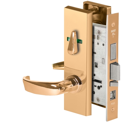 Grade 1 Office Mortise Lock, Visual Thumbturn Indicator, 14 Lever, M Escutcheon, SFIC Housing Less Core, Bright Bronze Finish, Field Reversible Bright Bronze