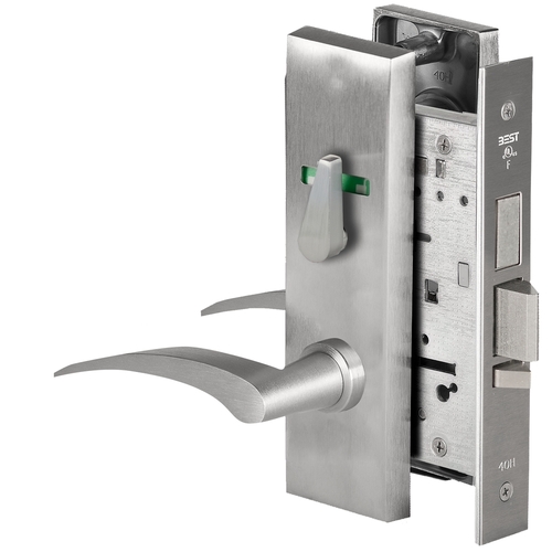 Grade 1 Dormitory Mortise Lock, Visual Thumbturn Indicator, 17L Lever, M Escutcheon, SFIC Housing Less Core, Satin Chrome Finish, Field Reversible Satin Chrome