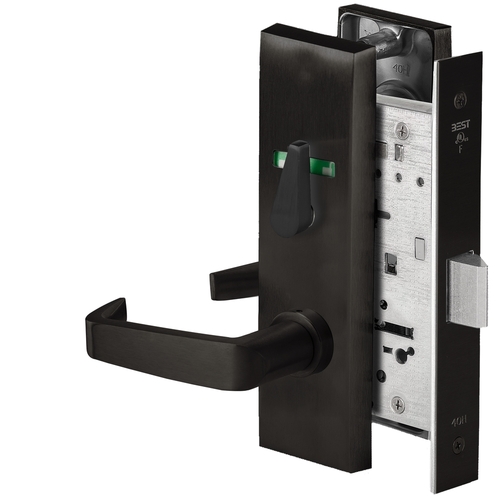 Grade 1 Privacy Mortise Lock, Visual Thumbturn Indicator, 15 Lever, M Escutcheon, Non-Keyed, Matte Black Finish, Field Reversible Matte Black