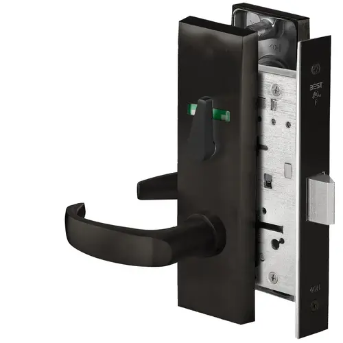 Grade 1 Privacy Mortise Lock, Visual Thumbturn Indicator, 14 Lever, M Escutcheon, Non-Keyed, Matte Black Finish, Field Reversible Matte Black