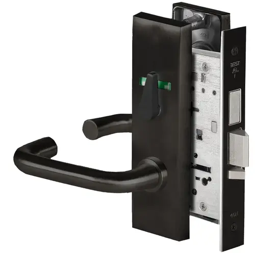 Grade 1 Dormitory Mortise Lock, Visual Thumbturn Indicator, 3 Lever, M Escutcheon, SFIC Housing Less Core, Matte Black Finish, Field Reversible Matte Black