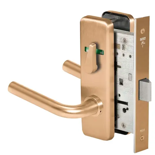 Grade 1 Privacy Mortise Lock, Double Visual Indicator, 12 Lever, J Escutcheon, Non-Keyed, Satin Bronze Finish, Field Reversible Satin Bronze