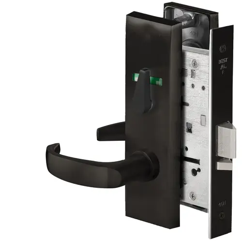 Grade 1 Office Mortise Lock, Visual Thumbturn Indicator, 14 Lever, M Escutcheon, SFIC Housing Less Core, Matte Black Finish, Field Reversible Matte Black