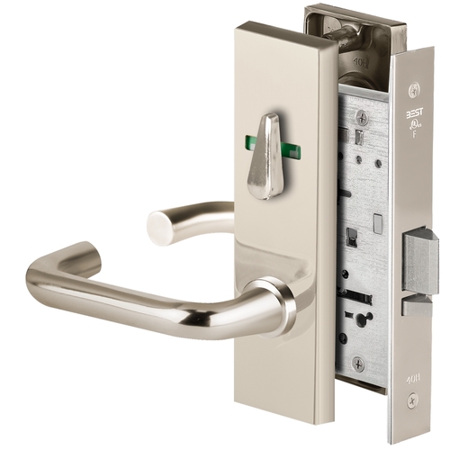 Grade 1 Office Mortise Lock, Visual Thumbturn Indicator, 3 Lever, M Escutcheon, SFIC Housing Less Core, Bright Nickel Finish, Field Reversible Bright Nickel