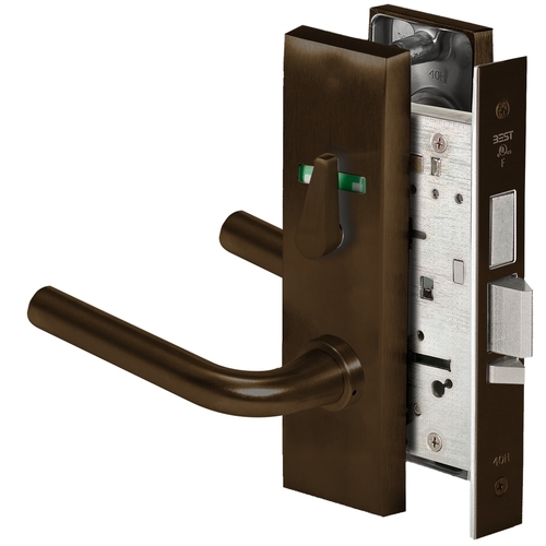 Grade 1 Dormitory Mortise Lock, Visual Thumbturn Indicator, 12 Lever, M Escutcheon, SFIC Housing Less Core, Oil-Rubbed Bronze Finish, Field Reversible Oil-Rubbed Bronze