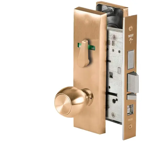 Grade 1 Office Mortise Lock, Visual Thumbturn Indicator, 4 Knob, M Escutcheon, SFIC Housing Less Core, Satin Bronze Finish, Field Reversible Satin Bronze