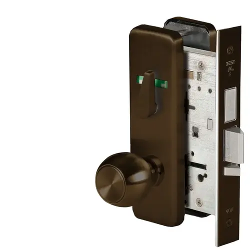 Grade 1 Dormitory Mortise Lock, Double Visual Indicator, 4 Knob, J Escutcheon, SFIC Housing Less Core, Oil-Rubbed Bronze Finish, Field Reversible Oil-Rubbed Bronze