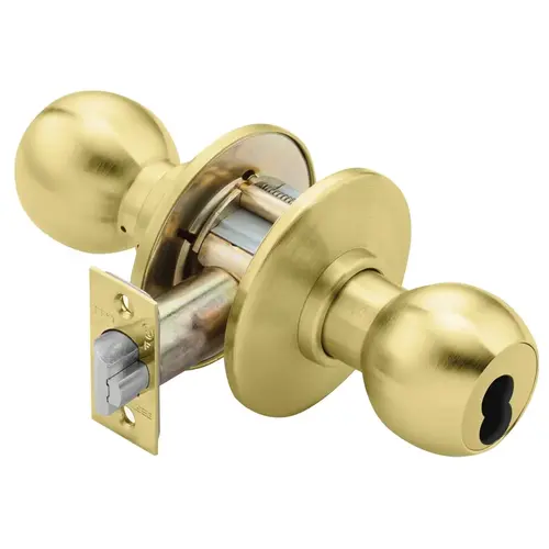 Grade 1 Special Cylindrical Lock, 4 Knob, SFIC Less Core, Satin Brass Finish, Non-handed Satin Brass