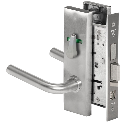 Grade 1 Office Mortise Lock, Visual Thumbturn Indicator, 12 Lever, M Escutcheon, SFIC Housing Less Core, Satin Chrome Finish, Field Reversible Satin Chrome