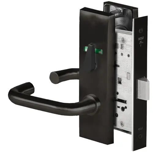 Grade 1 Privacy Mortise Lock, Visual Thumbturn Indicator, 3 Lever, M Escutcheon, Non-Keyed, Matte Black Finish, Field Reversible Matte Black