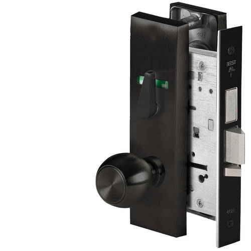 Grade 1 Dormitory Mortise Lock, Visual Thumbturn Indicator, 4 Knob, M Escutcheon, SFIC Housing Less Core, Matte Black Finish, Field Reversible Matte Black