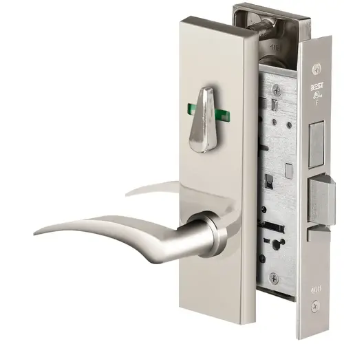 Grade 1 Dormitory Mortise Lock, Visual Thumbturn Indicator, 17R Lever, M Escutcheon, SFIC Housing Less Core, Bright Chrome Finish, Field Reversible Bright Chrome