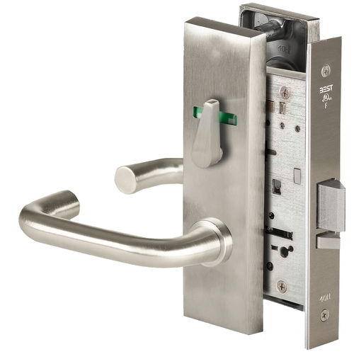 Grade 1 Office Mortise Lock, Visual Thumbturn Indicator, 3 Lever, M Escutcheon, SFIC Housing Less Core, Satin Nickel Finish, Field Reversible Satin Nickel