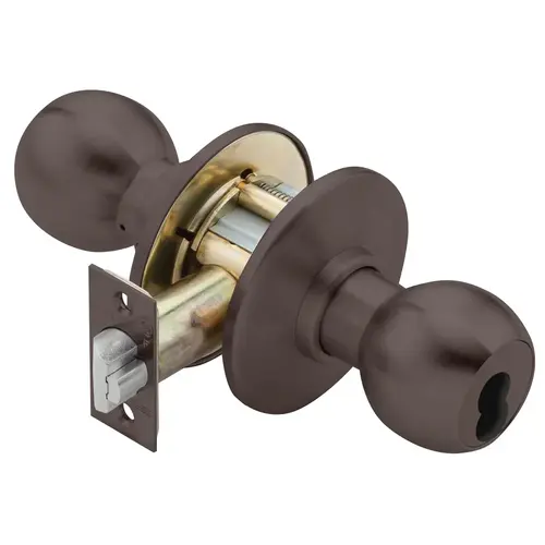 Grade 1 Dormitory/Storeroom Cylindrical Lock, 4 Knob, SFIC Less Core, Dark Bronze Finish