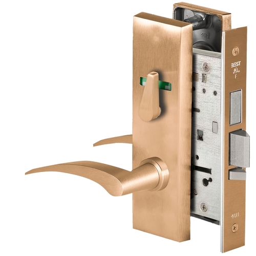 Grade 1 Dormitory Mortise Lock, Visual Thumbturn Indicator, 17L Lever, M Escutcheon, SFIC Housing Less Core, Satin Bronze Finish, Field Reversible Satin Bronze