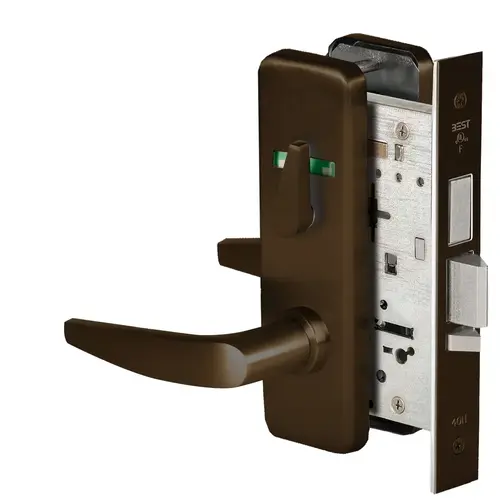 Grade 1 Dormitory Mortise Lock, Double Visual Indicator, 16 Lever, J Escutcheon, SFIC Housing Less Core, Dark Bronze Finish, Field Reversible Dark Bronze