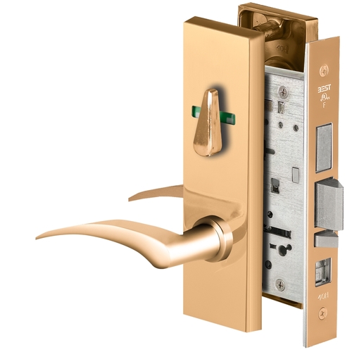 Grade 1 Office Mortise Lock, Visual Thumbturn Indicator, 17L Lever, M Escutcheon, SFIC Housing Less Core, Bright Bronze Finish, Field Reversible Bright Bronze