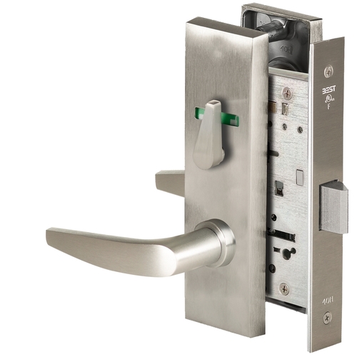 Grade 1 Privacy Mortise Lock, Visual Thumbturn Indicator, 16 Lever, M Escutcheon, Non-Keyed, Satin Nickel Finish, Field Reversible Satin Nickel