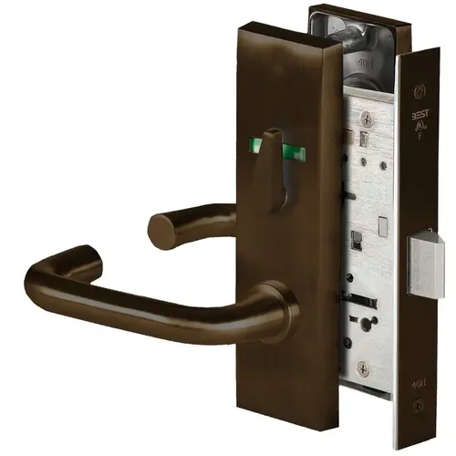 Grade 1 Privacy Mortise Lock, Visual Thumbturn Indicator, 3 Lever, M Escutcheon, Non-Keyed, Dark Bronze Finish, Field Reversible Dark Bronze