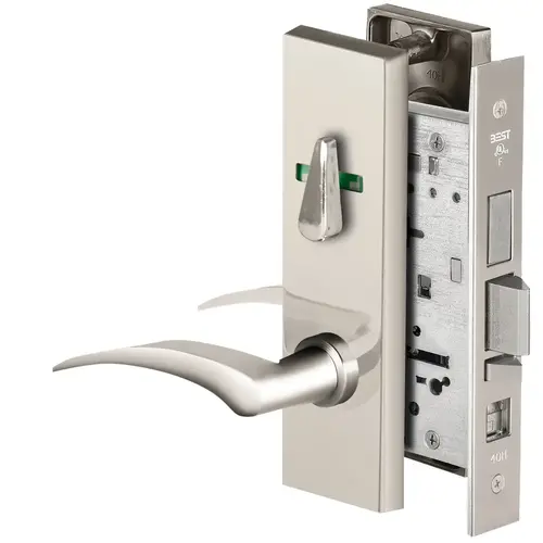 Grade 1 Office Mortise Lock, Visual Thumbturn Indicator, 17R Lever, M Escutcheon, SFIC Housing Less Core, Bright Chrome Finish, Field Reversible Bright Chrome