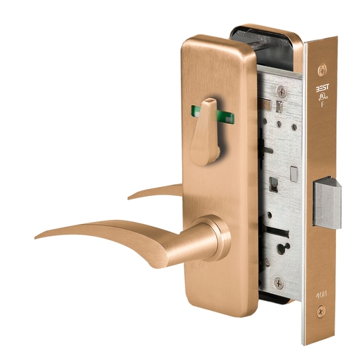 Grade 1 Privacy Mortise Lock, Visual Thumbturn Indicator, 17R Lever, J Escutcheon, Non-Keyed, Satin Bronze Finish, Field Reversible Satin Bronze