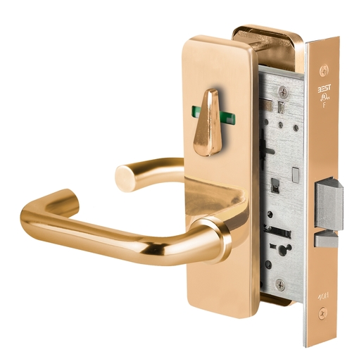 Grade 1 Office Mortise Lock, Double Visual Indicator, 3 Lever, J Escutcheon, SFIC Housing Less Core, Bright Bronze Finish, Field Reversible Bright Bronze