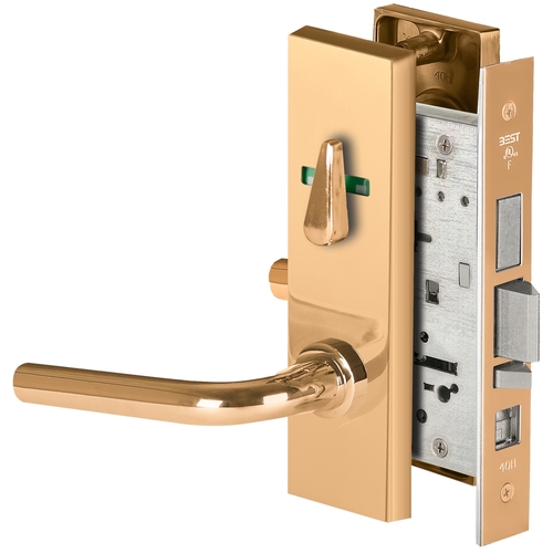 Grade 1 Office Mortise Lock, Visual Thumbturn Indicator, 12 Lever, M Escutcheon, SFIC Housing Less Core, Bright Bronze Finish, Field Reversible Bright Bronze