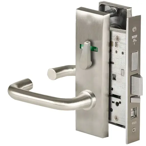 Grade 1 Office Mortise Lock, Visual Thumbturn Indicator, 3 Lever, M Escutcheon, SFIC Housing Less Core, Satin Nickel Finish, Field Reversible Satin Nickel