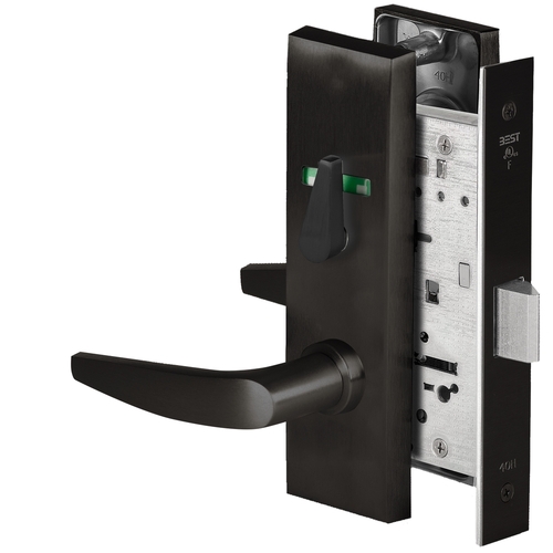 Grade 1 Privacy Mortise Lock, Visual Thumbturn Indicator, 16 Lever, M Escutcheon, Non-Keyed, Matte Black Finish, Field Reversible Matte Black