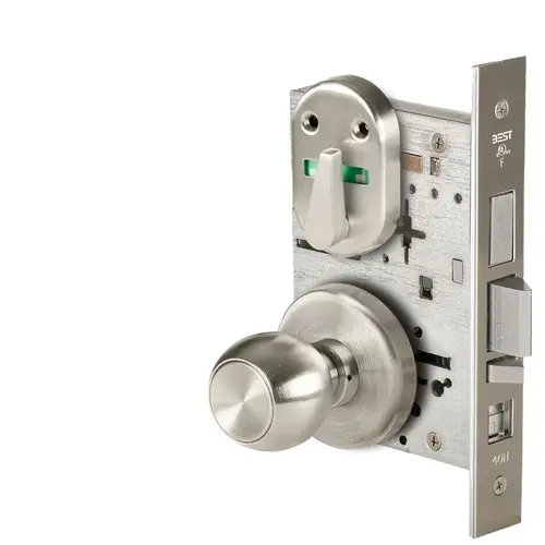 Grade 1 Office Mortise Lock, Double Visual Indicator, 4 Knob, H Rose, SFIC Housing Less Core, Satin Nickel Finish, Field Reversible Satin Nickel