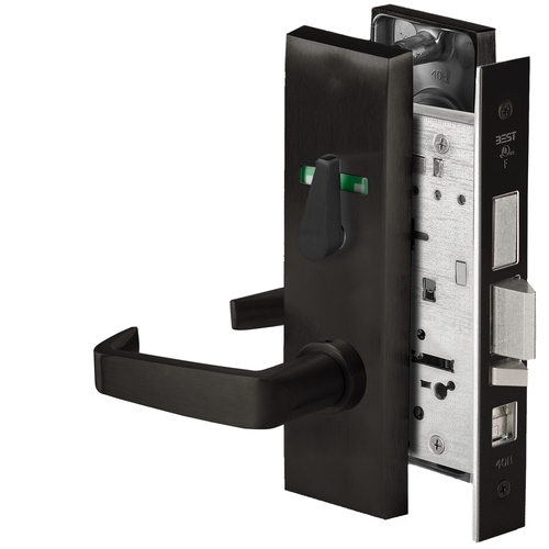 Grade 1 Office Mortise Lock, Visual Thumbturn Indicator, 15 Lever, M Escutcheon, SFIC Housing Less Core, Matte Black Finish, Field Reversible Matte Black