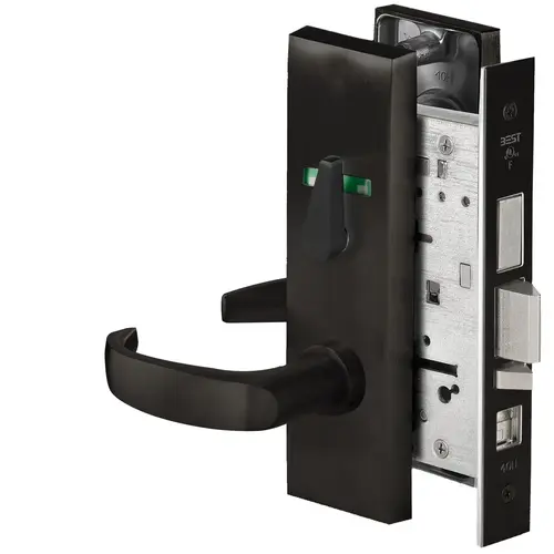 Grade 1 Office Mortise Lock, Visual Thumbturn Indicator, 14 Lever, M Escutcheon, SFIC Housing Less Core, Matte Black Finish, Field Reversible Matte Black