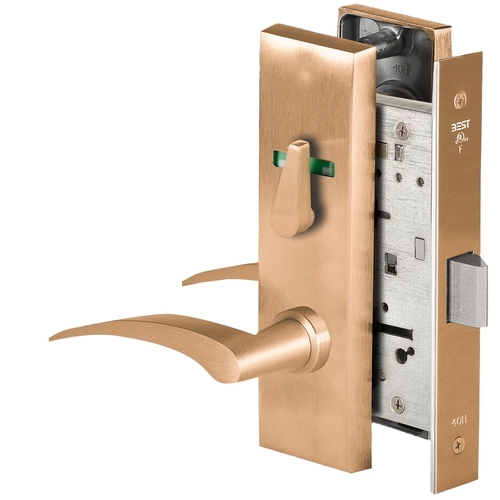 Grade 1 Privacy Mortise Lock, Visual Thumbturn Indicator, 17L Lever, M Escutcheon, Non-Keyed, Satin Bronze Finish, Field Reversible Satin Bronze