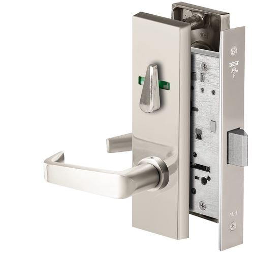 Grade 1 Privacy Mortise Lock, Visual Thumbturn Indicator, 15 Lever, M Escutcheon, Non-Keyed, Bright Chrome Finish, Field Reversible Bright Chrome