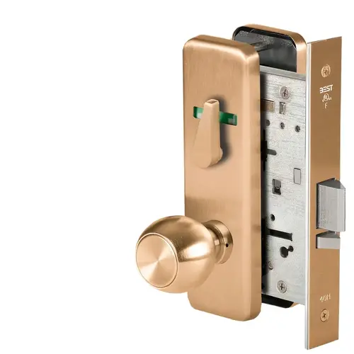 Grade 1 Office Mortise Lock, Double Visual Indicator, 4 Knob, J Escutcheon, SFIC Housing Less Core, Satin Bronze Finish, Field Reversible Satin Bronze