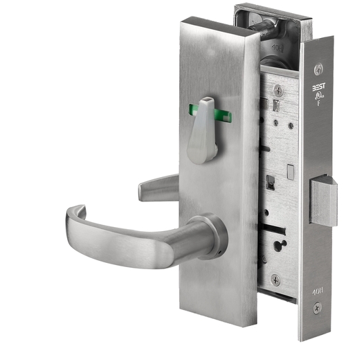 Grade 1 Privacy Mortise Lock, Visual Thumbturn Indicator, 14 Lever, M Escutcheon, Non-Keyed, Satin Chrome Finish, Field Reversible Satin Chrome