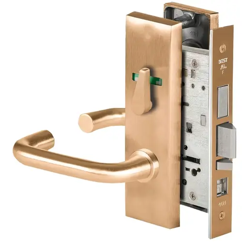 Grade 1 Office Mortise Lock, Visual Thumbturn Indicator, 3 Lever, M Escutcheon, SFIC Housing Less Core, Satin Bronze Finish, Field Reversible Satin Bronze