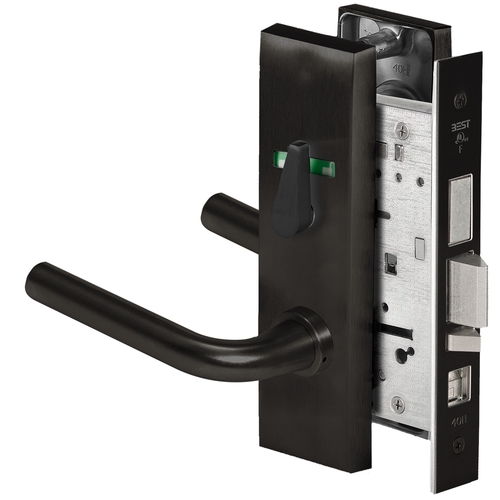 Grade 1 Office Mortise Lock, Visual Thumbturn Indicator, 12 Lever, M Escutcheon, SFIC Housing Less Core, Matte Black Finish, Field Reversible Matte Black