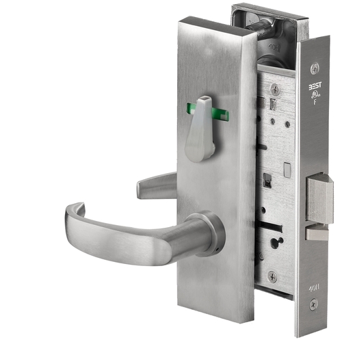 Grade 1 Office Mortise Lock, Visual Thumbturn Indicator, 14 Lever, M Escutcheon, SFIC Housing Less Core, Satin Chrome Finish, Field Reversible Satin Chrome