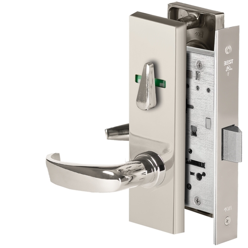 Grade 1 Privacy Mortise Lock, Visual Thumbturn Indicator, 14 Lever, M Escutcheon, Non-Keyed, Bright Chrome Finish, Field Reversible Bright Chrome