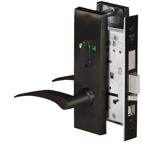 Grade 1 Office Mortise Lock, Visual Thumbturn Indicator, 17L Lever, M Escutcheon, SFIC Housing Less Core, Matte Black Finish, Field Reversible Matte Black