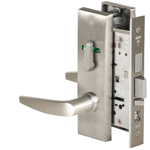 Grade 1 Office Mortise Lock, Visual Thumbturn Indicator, 16 Lever, M Escutcheon, SFIC Housing Less Core, Satin Nickel Finish, Field Reversible Satin Nickel