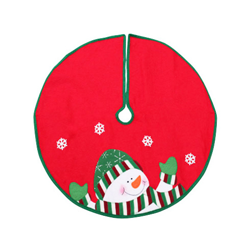 Christmas Tree Skirt, Mini, Snowman, Red & Green Felt, 24-In.